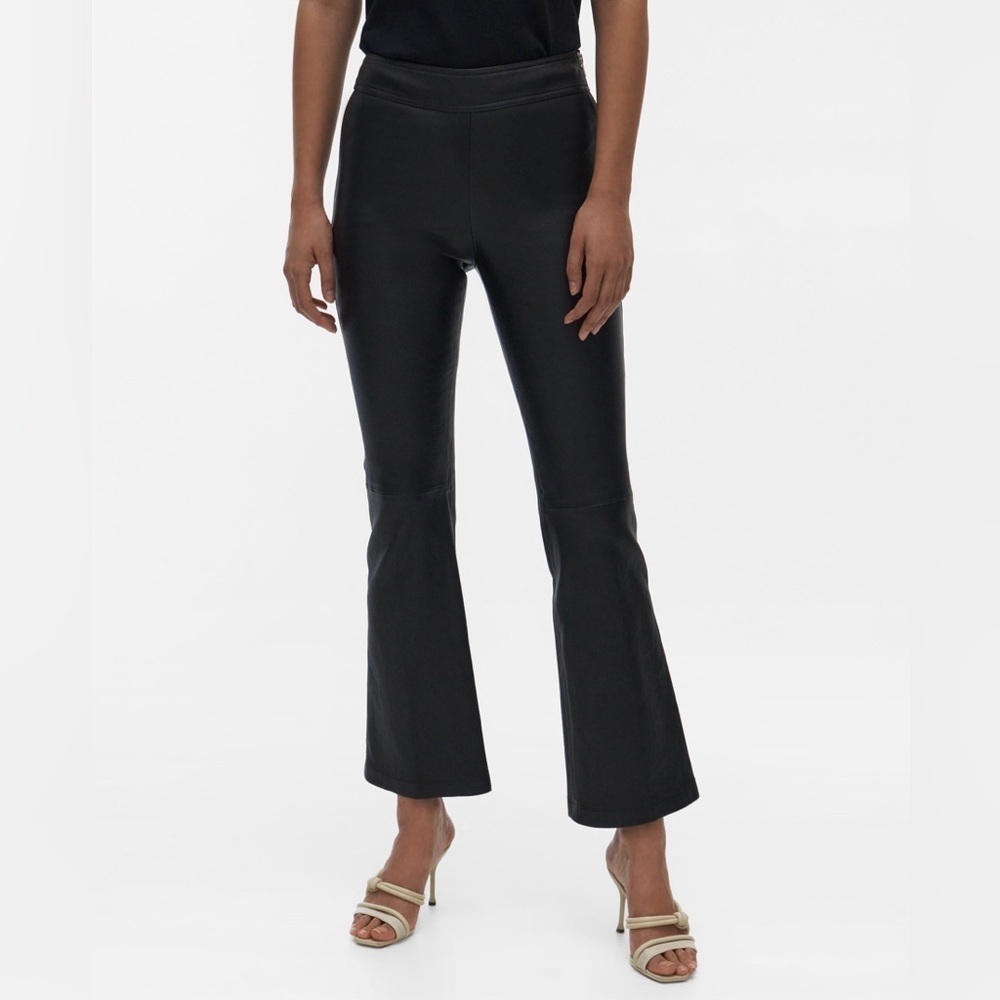 NWT Helmut Lang Skinny Crop Flare Legging Pants Lamb Leather Black Sz 0